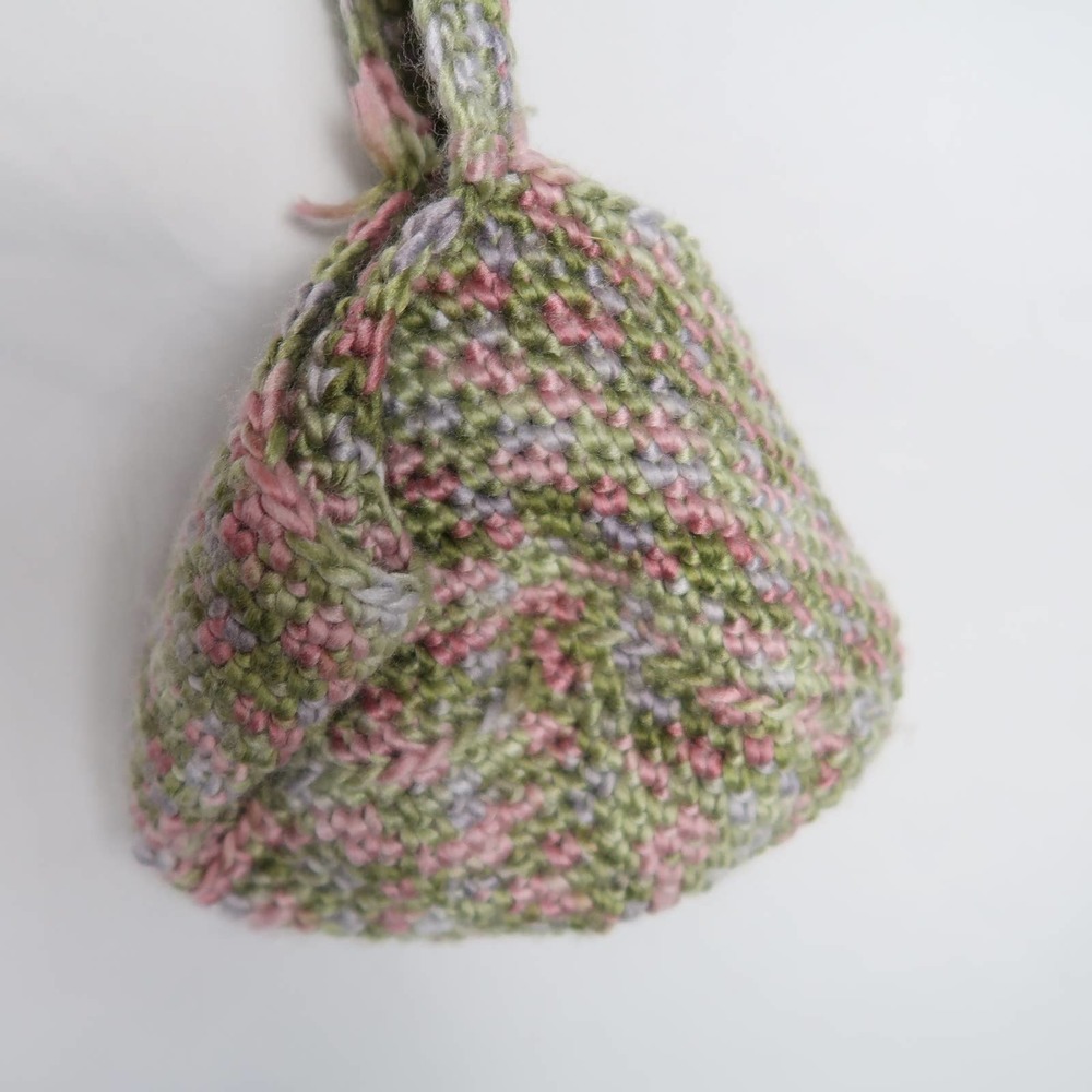 Vintage pastel green and pink small crochet knit handbag purse - Picture 3 of 5